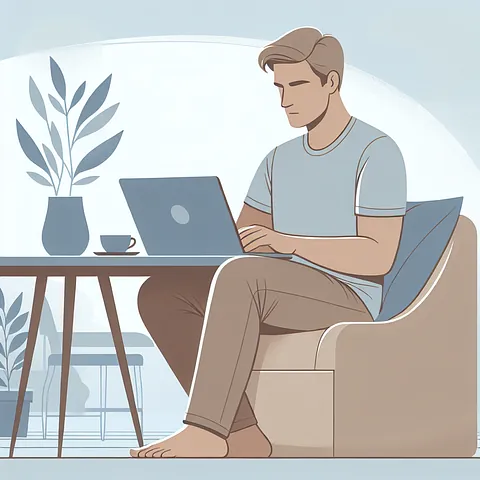 Caucasian person using a laptop with mindfulness.