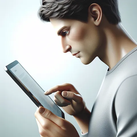 Realistic stock image of a person using a tablet.